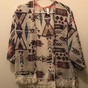 CREAM/AZTEC PRINT KIMONO SHORT SLEEVE CARDIGAN!
